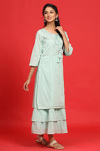 Juniper Sage Green Cotton Embroidered Layered Maxi Dress With Dori Tassels | Grocsy