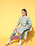 All About You Women Calm Green Ethnic Motifs Print Parade Kurta with Trousers | Grocsy