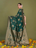 Sangria Ethnic Motifs Woven Design Linen Blend Saree | Grocsy