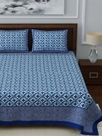 LIVING ROOTS Blue & White Ethnic Motifs 210 TC King Bedsheet With 2 Pillow Covers | Grocsy