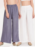 TAG 7 Women White & Grey Set of 2 Flared Ethnic Palazzos | Grocsy