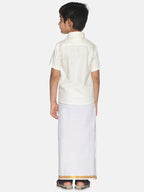 Sethukrishna Boys Cream-Coloured & Gold-Toned Pure Cotton Shirt with Dhoti | Grocsy