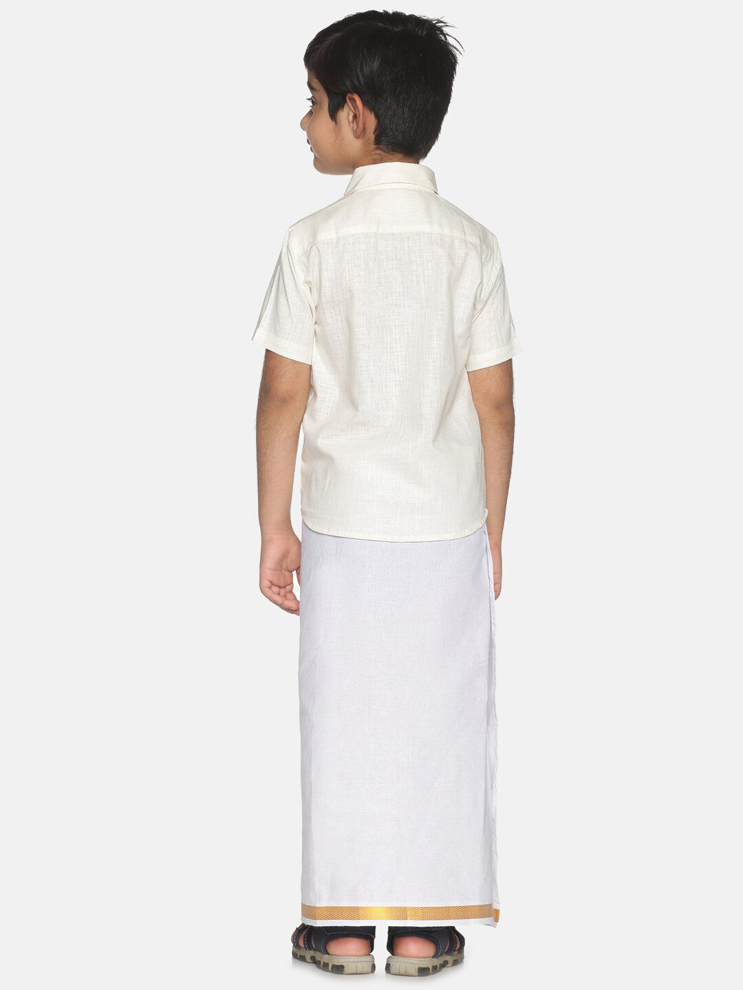 Sethukrishna Boys Cream-Coloured & Gold-Toned Pure Cotton Shirt with Dhoti | Grocsy