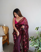 Vamsee Annie Chocolate Georgette Saree | Grocsy