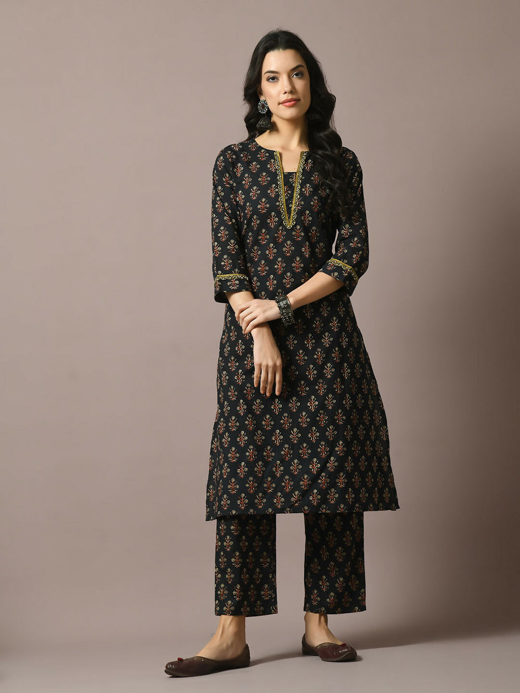 Myshka Women's Black Printed Cotton Straight Party Kurta Set | Grocsy