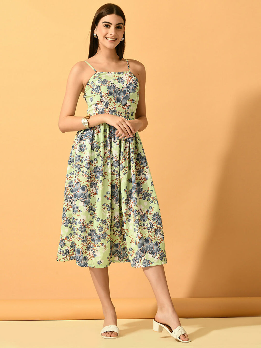 Myshka Women's Lime Green Fit and Flare Party Dress | Grocsy