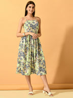 Myshka Women's Lime Green Fit and Flare Party Dress | Grocsy