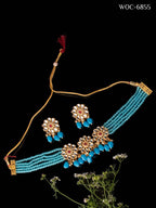 Mominos Fashion Johar Kamal Women's Sky Blue Beads Pearls Gold-Polished Jewellery Set | Grocsy