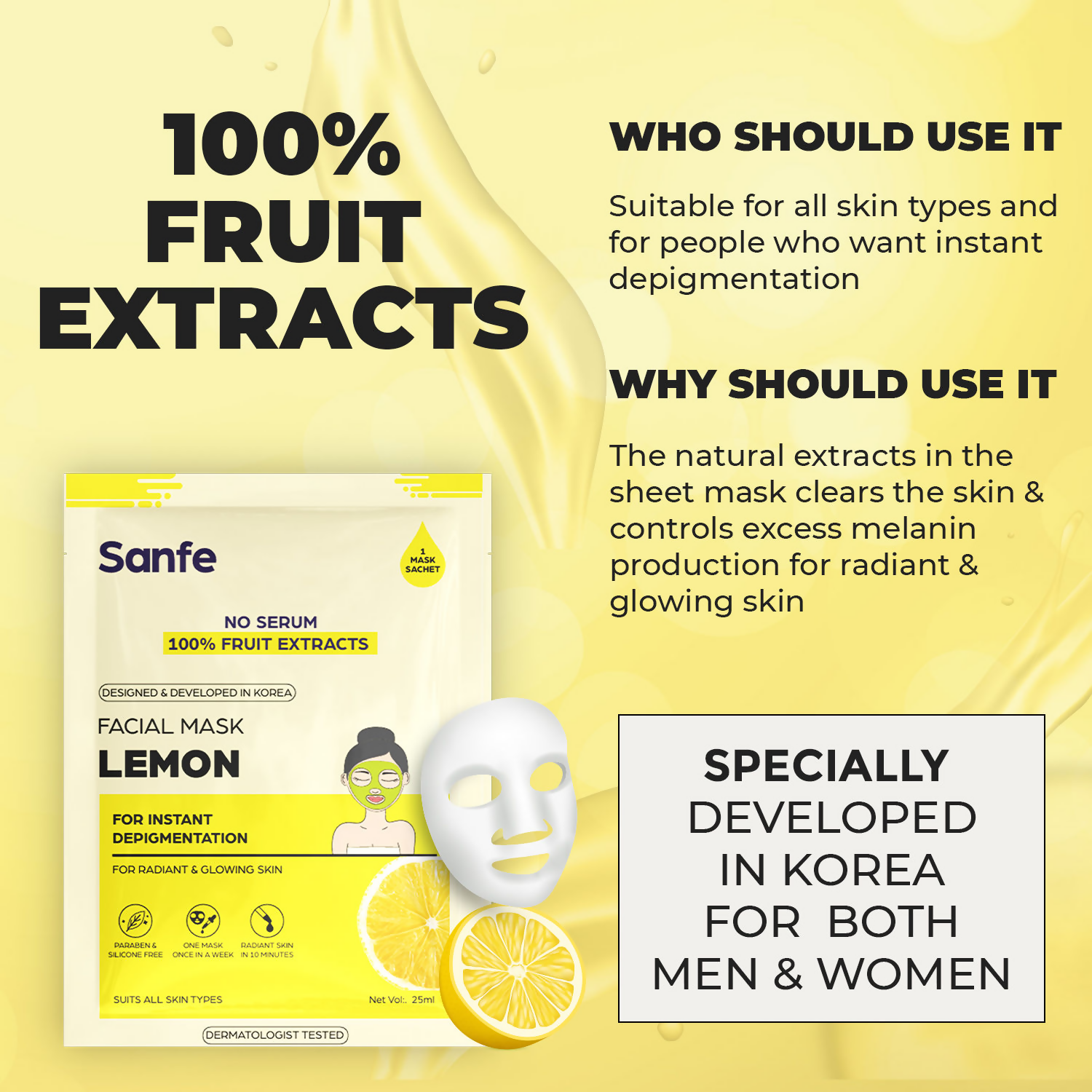 Sanfe Instant Depigmentation Lemon Facial Mask | Grocsy