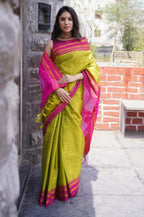 Very Much Indian Handloom Cotton Viscose Ilkal Saree - Bright Green | Grocsy
