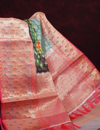 Green and Pink Banaras Border Floral Design Banarasi Semi Silk Saree By Gayathri Reddy Designer Studio | Grocsy