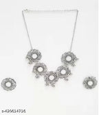 Tehzeeb Creations Women's Silver Plated Oxidised Necklace Set With Bracelet | Grocsy