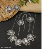 Tehzeeb Creations Women's Silver Plated Oxidised Necklace Set With Bracelet | Grocsy