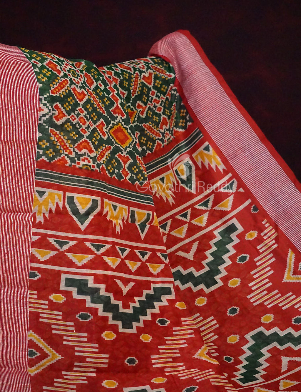 Green Colored Patan Patola Semi Chanderi Saree By Gayathri Reddy Designer Studio | Grocsy