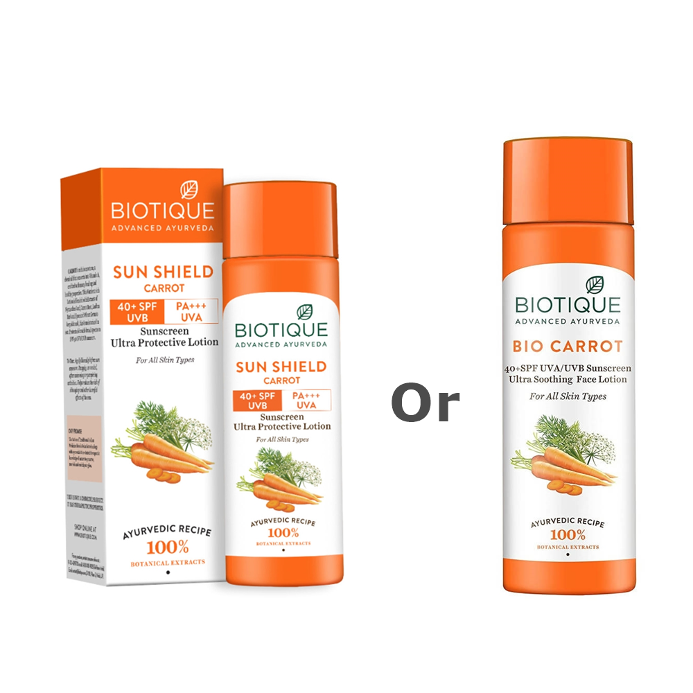 Biotique Advanced Ayurveda Bio Carrot 40+ SPF UVA/UVB Sunscreen Ultra Soothing Face Lotion | Grocsy