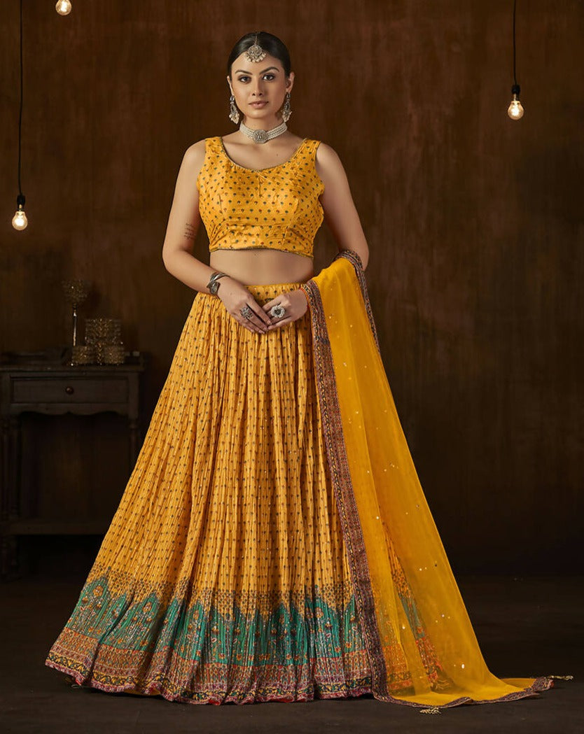 Wedding Designer Yellow Georgette Lehenga Choli - Anbazaar | Grocsy