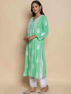 HOUSE OF KARI Floral Embroidered Chikankari A-Line Kurta | Grocsy