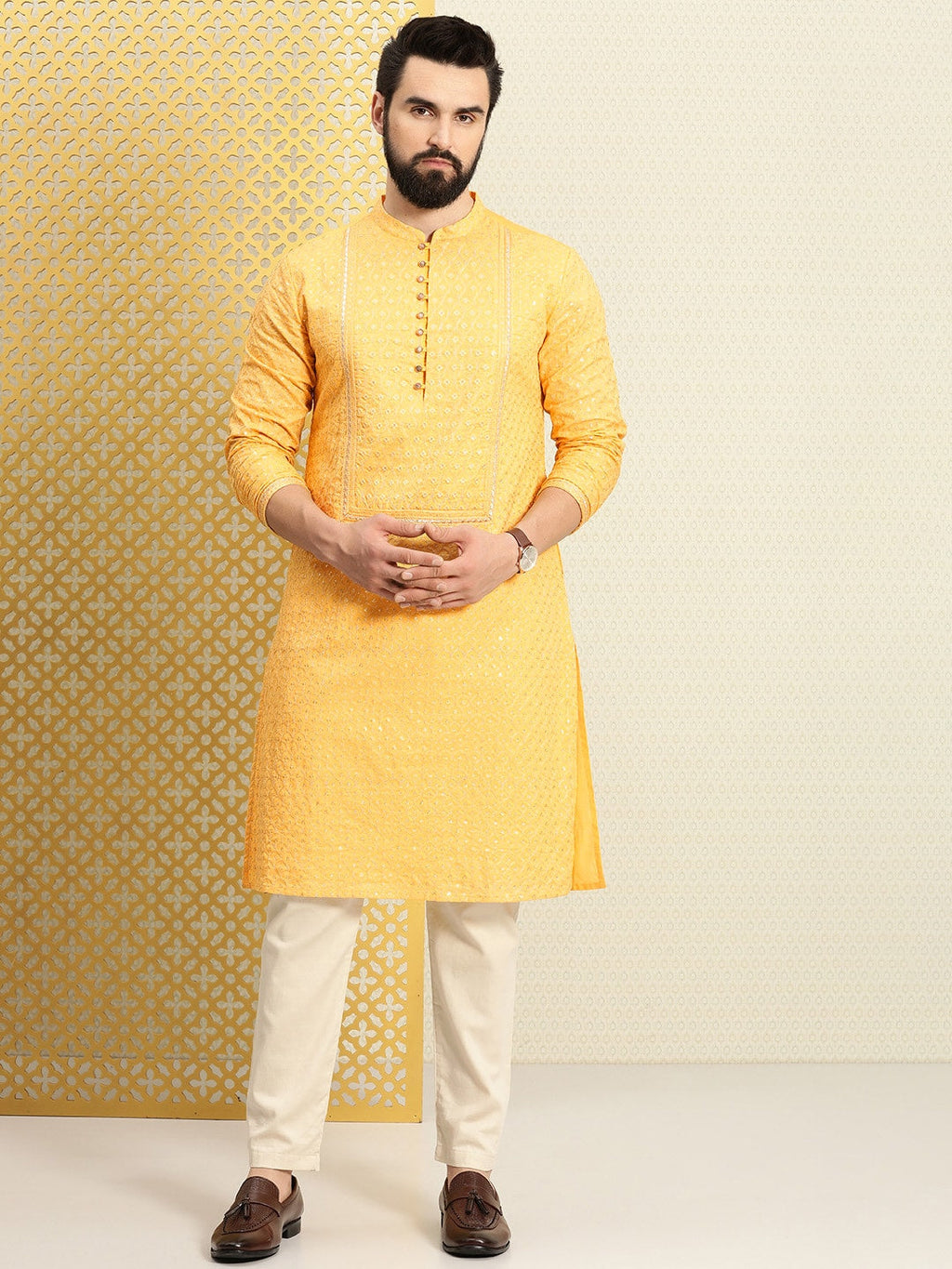 House of Pataudi Jashn Sequinned Embroidered Straight Kurta | Grocsy