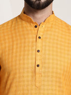 Sojanya Men Mustard Yellow Dobby Self-Checked Straight Kurta | Grocsy