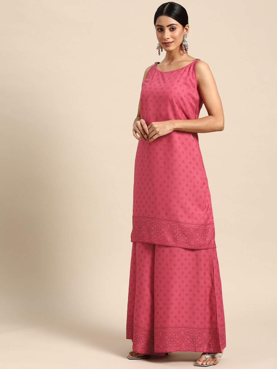 All About You Women Pink Printed Kurta with Palazzos & Dupatta | Grocsy