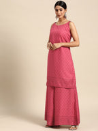 All About You Women Pink Printed Kurta with Palazzos & Dupatta | Grocsy