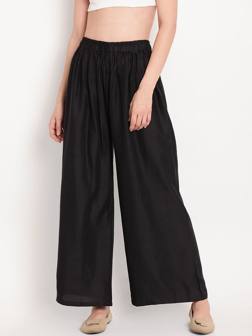 TAG 7 Women Black Solid Flared Palazzos | Grocsy
