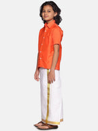 Sethukrishna Boys Orange & White Shirt with Dhoti | Grocsy