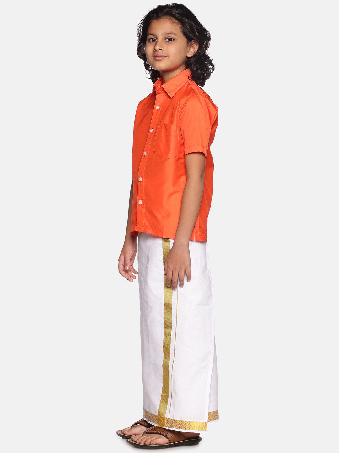 Sethukrishna Boys Orange & White Shirt with Dhoti | Grocsy