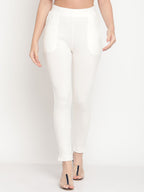 TAG 7 Women Off-White Solid Ankle-Length Leggings | Grocsy