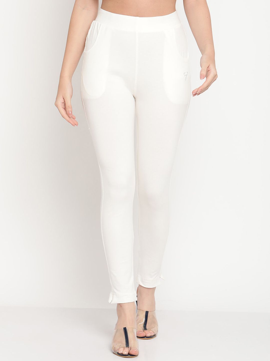 TAG 7 Women Off-White Solid Ankle-Length Leggings | Grocsy