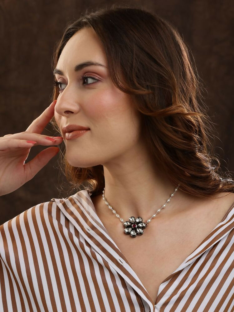 Flower Kundan Necklace - Ruby Raang | Grocsy