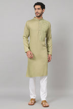 Leafy Embroidered Cotton Kurta by Hilo Design | Grocsy