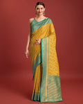 Monjolika Fashion Glamour And Tradition With This Mustard Color Zari Woven Banarasi Tissue Silk Saree | Grocsy