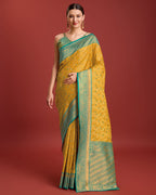 Monjolika Fashion Glamour And Tradition With This Mustard Color Zari Woven Banarasi Tissue Silk Saree | Grocsy
