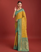 Monjolika Fashion Glamour And Tradition With This Mustard Color Zari Woven Banarasi Tissue Silk Saree | Grocsy