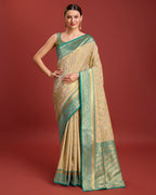 Monjolika Fashion Glamour And Tradition With This Beige Color Zari Woven Banarasi Tissue Silk Saree | Grocsy