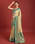 Monjolika Fashion Glamour And Tradition With This Beige Color Zari Woven Banarasi Tissue Silk Saree | Grocsy