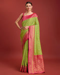 Monjolika Fashion Glamour And Tradition With This Parrot Green Color Zari Woven Banarasi Tissue Silk Saree | Grocsy