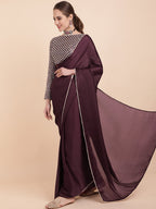 Sangria Burgundy Sequinned Satin Saree | Grocsy