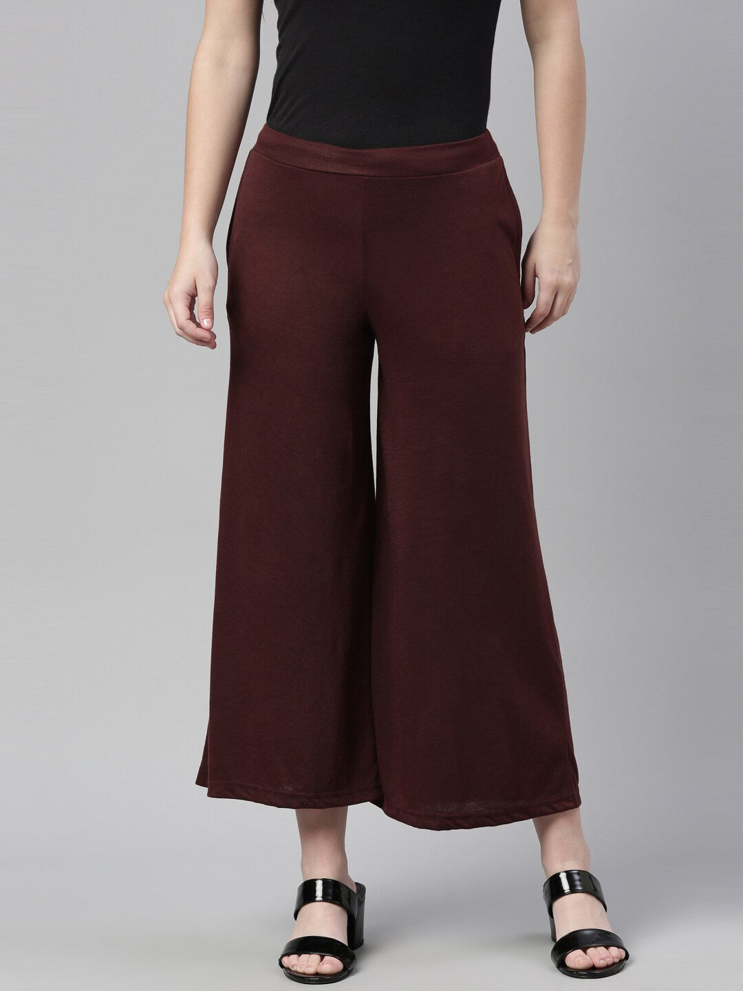 Souchii Women Brown Knitted Palazzos | Grocsy