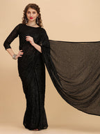 Sangria Black Embellished Sequinned Pure Georgette Saree | Grocsy