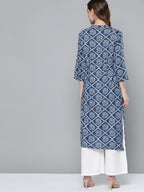 HERE&NOW Women Blue & White Geometric Printed Kurta | Grocsy