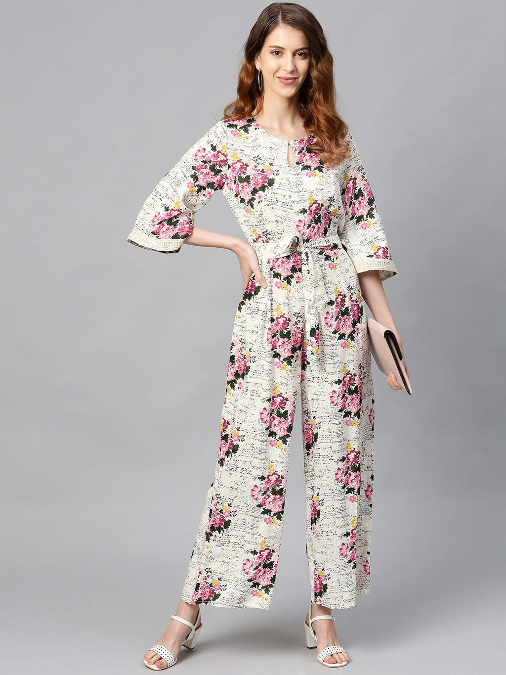 Juniper Women Offwhite Rayon Slub Printed Regular Jumpsuit | Grocsy