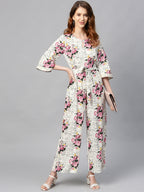 Juniper Women Offwhite Rayon Slub Printed Regular Jumpsuit | Grocsy