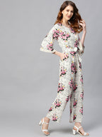 Juniper Women Offwhite Rayon Slub Printed Regular Jumpsuit | Grocsy