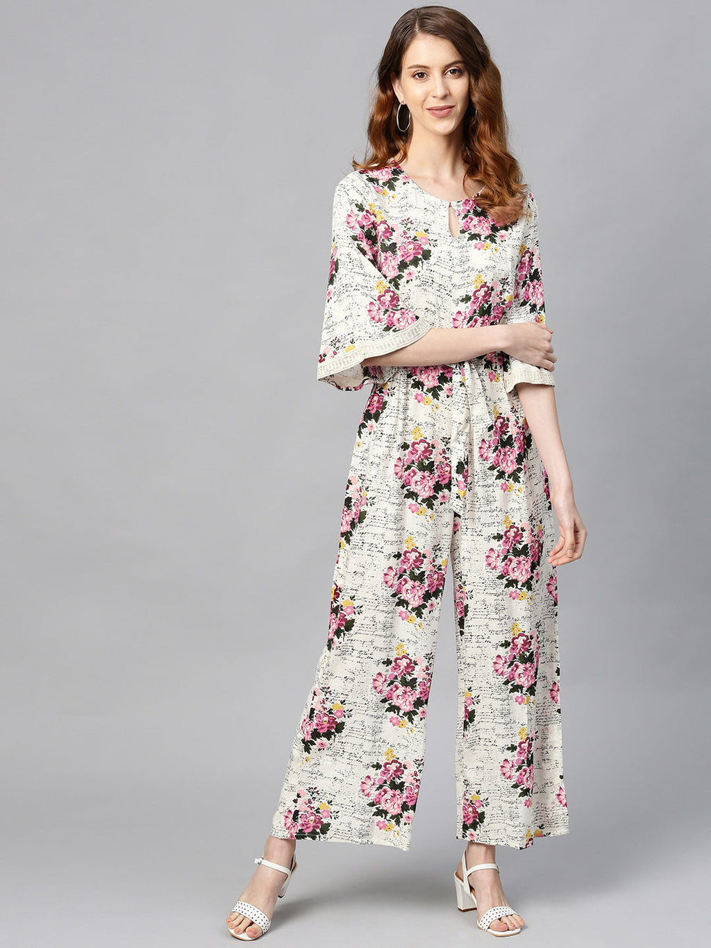 Juniper Women Offwhite Rayon Slub Printed Regular Jumpsuit | Grocsy