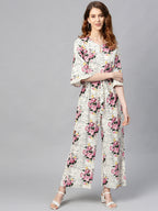 Juniper Women Offwhite Rayon Slub Printed Regular Jumpsuit | Grocsy