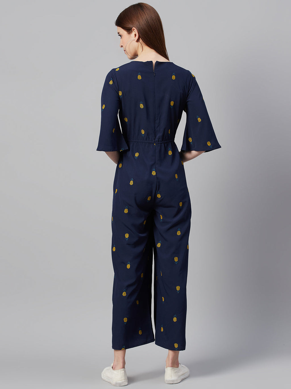 Juniper Women Darkblue Micro Poly Embroidered Regular Jumpsuit | Grocsy