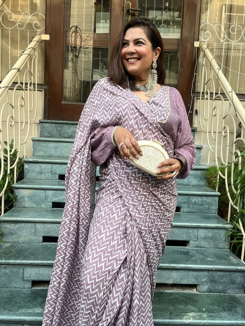 trueBrowns Dark Mauve Bandhani Printed SilkReady to Wear Saree | Grocsy