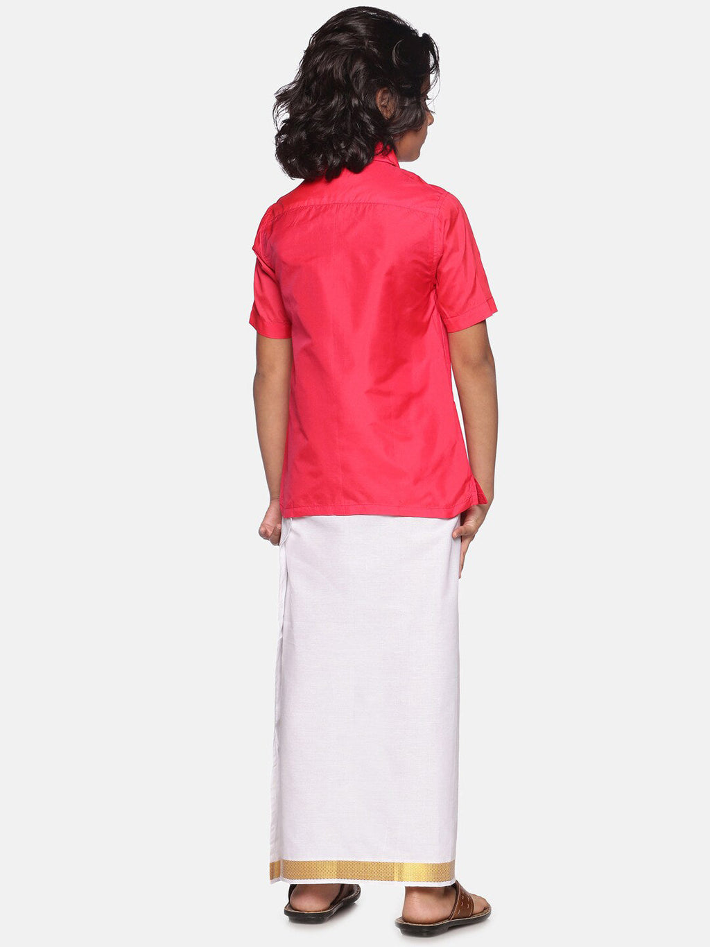 Sethukrishna Boys Rose & White Shirt with Dhoti | Grocsy